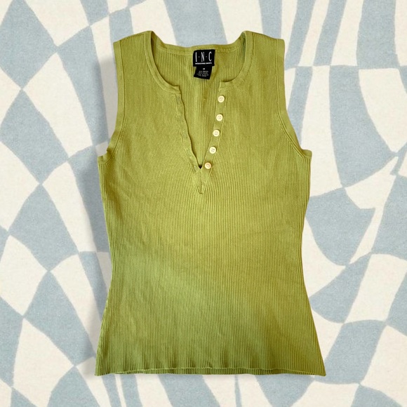 Vntg green Y2k ribbed v neck tank top - Picture 1 of 7